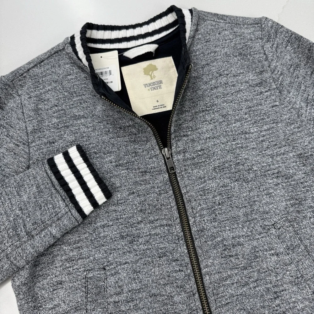 Tucker‎ + Tate Soft Knit Full Zip Jacket Boys 6 Gray Black White Back to School